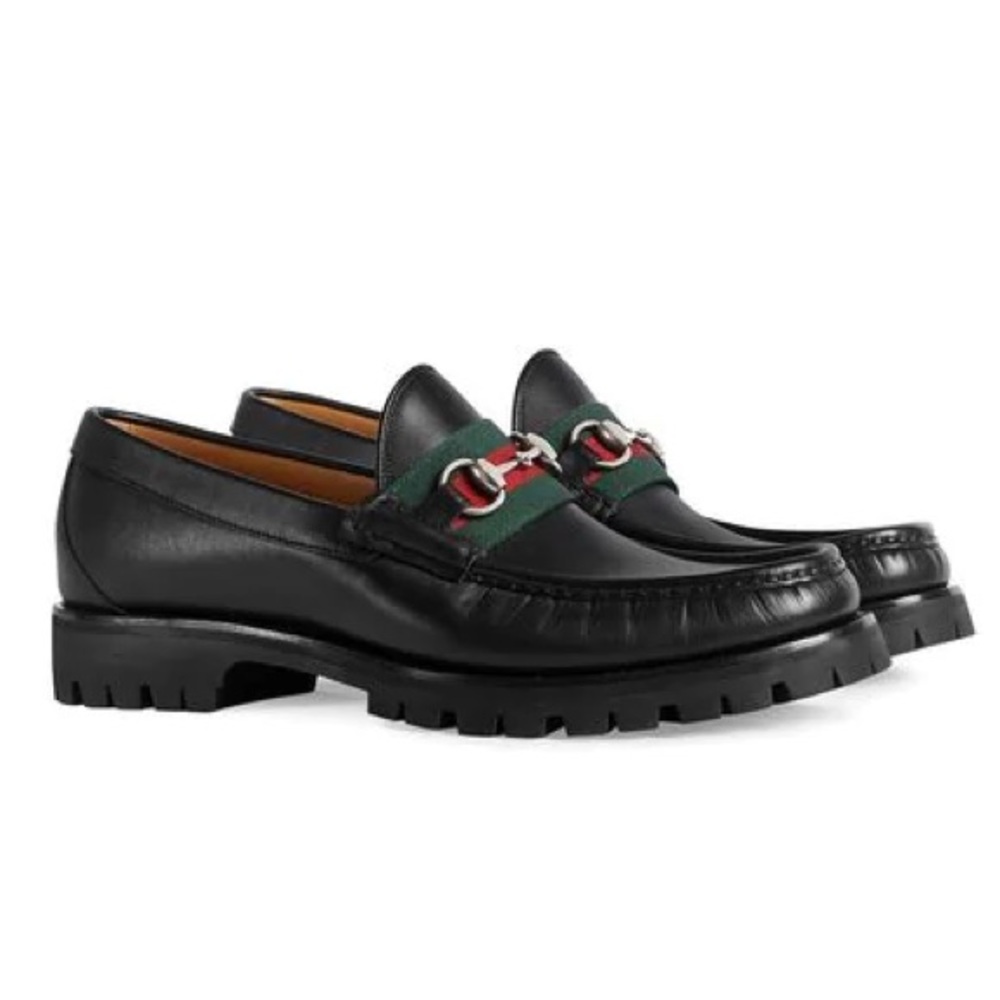 GUCCI Classic Leather Horsebit Loafer with Web